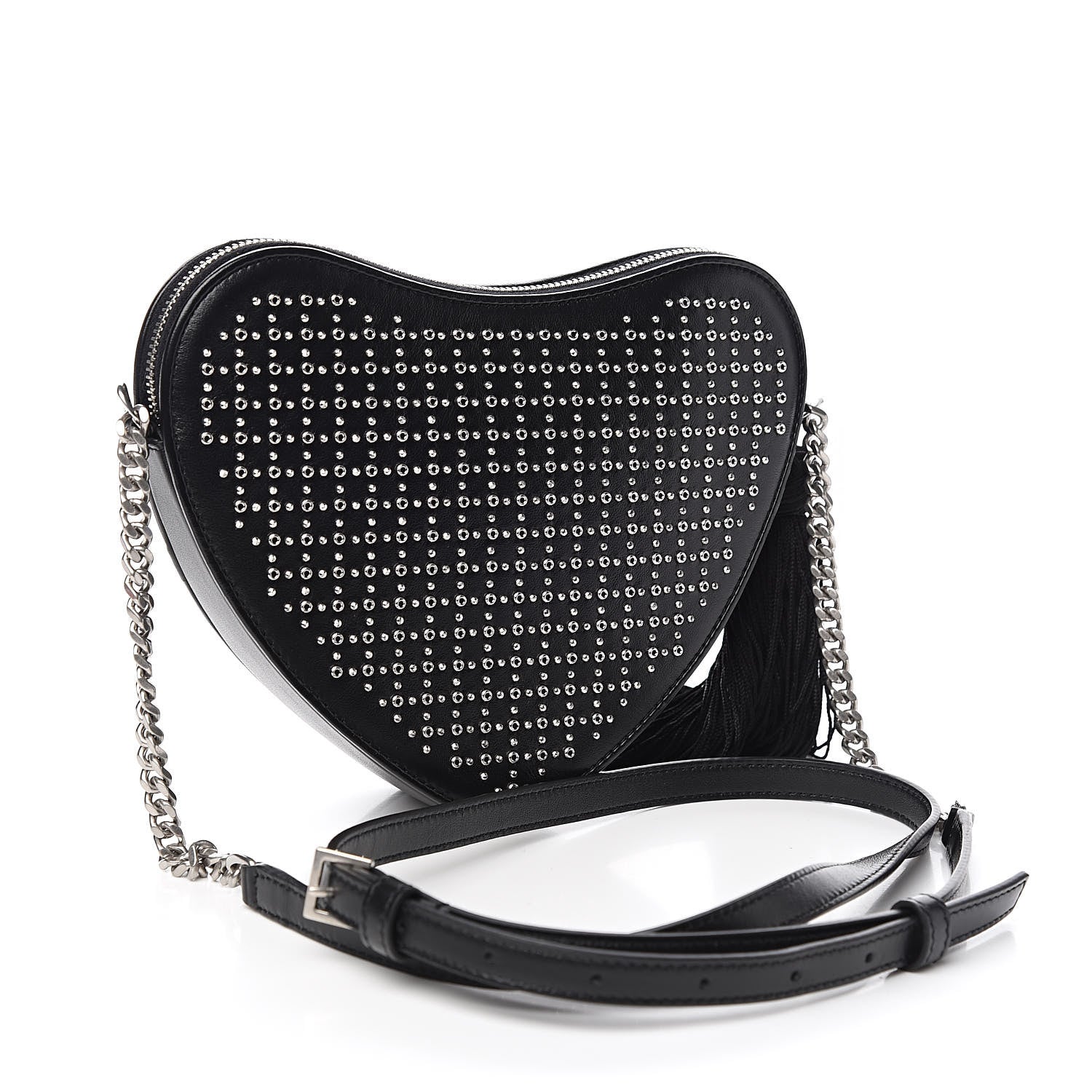 Saint Laurent Calfskin Studded Monogram Heart Shoulder Bag Black 3 of 10
