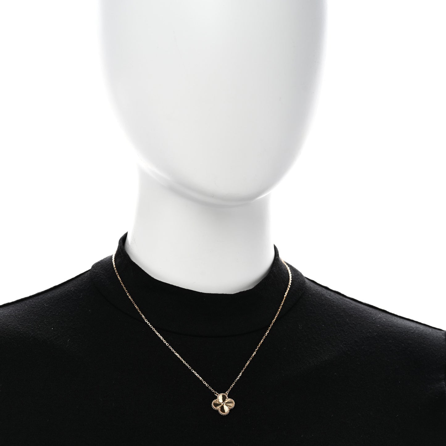 18K Yellow Gold Guilloche Vintage Alhambra Pendant Necklace