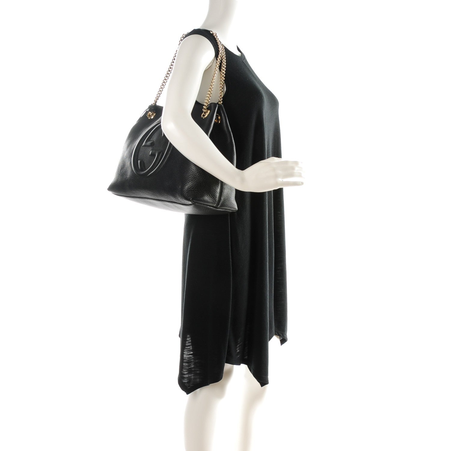 Gucci Pebbled Calfskin Medium Soho Chain Shoulder Bag Black 2 of 7
