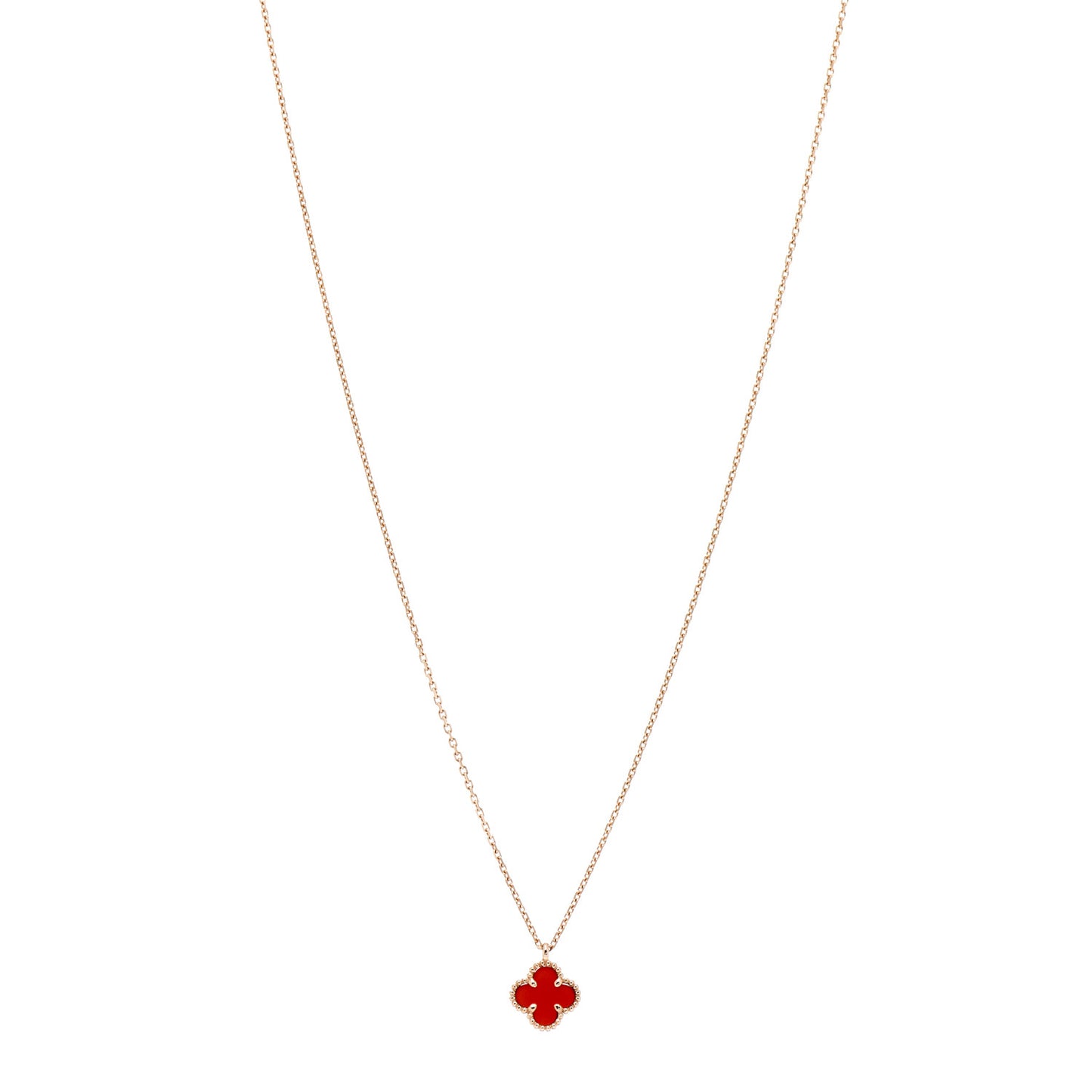 18K Rose Gold Carnelian Sweet Alhambra Pendant Necklace