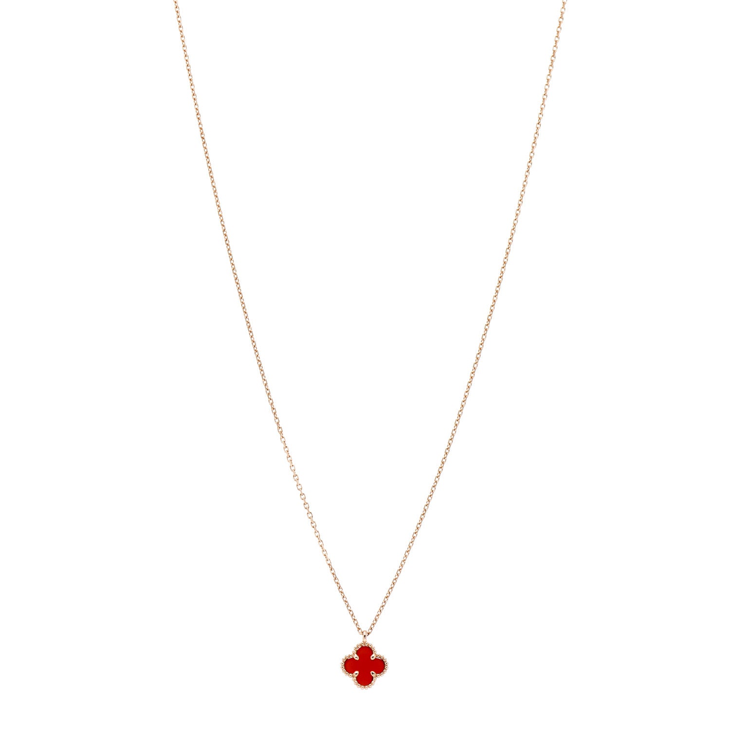 Van Cleef & Arpels 18K Rose Gold Carnelian Sweet Alhambra Pendant Necklace 1 of 5