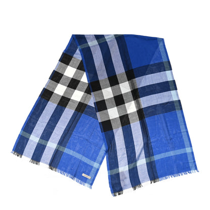 Burberry Silk Cashmere Half Mega Check Scarf Cobalt Blue 2 of 5
