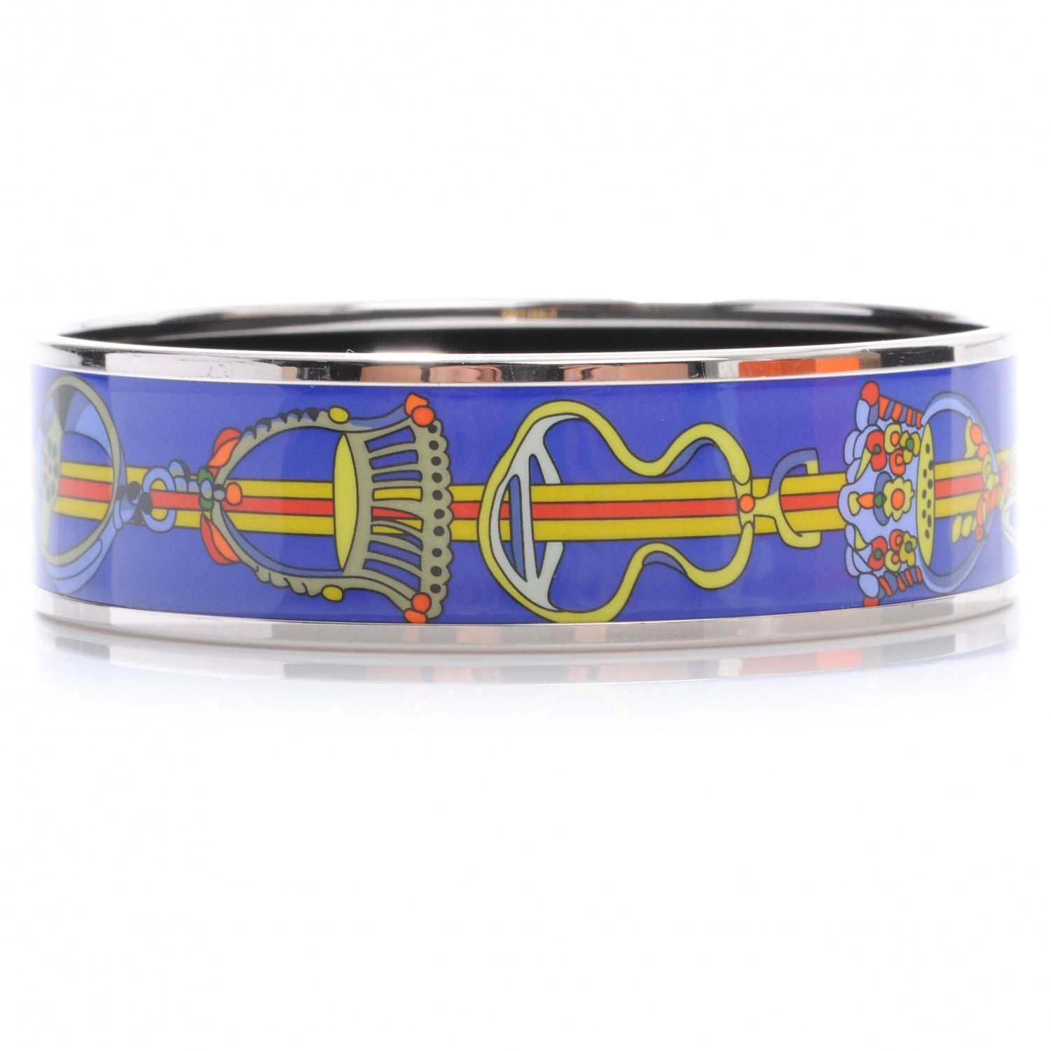 Hermes Enamel Printed Wide Bracelet 65 Bleu 1 of 6
