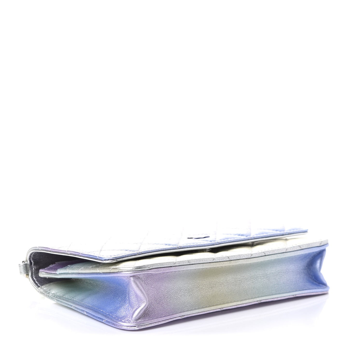 Gradient Metallic Calfskin Quilted Wallet On Chain WOC Silver Blue Yellow Purple