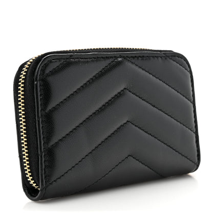 Saint Laurent Lambskin Matelasse Chevron Monogram Cassandre Compact Zip Around Card Wallet Black 3 of 7
