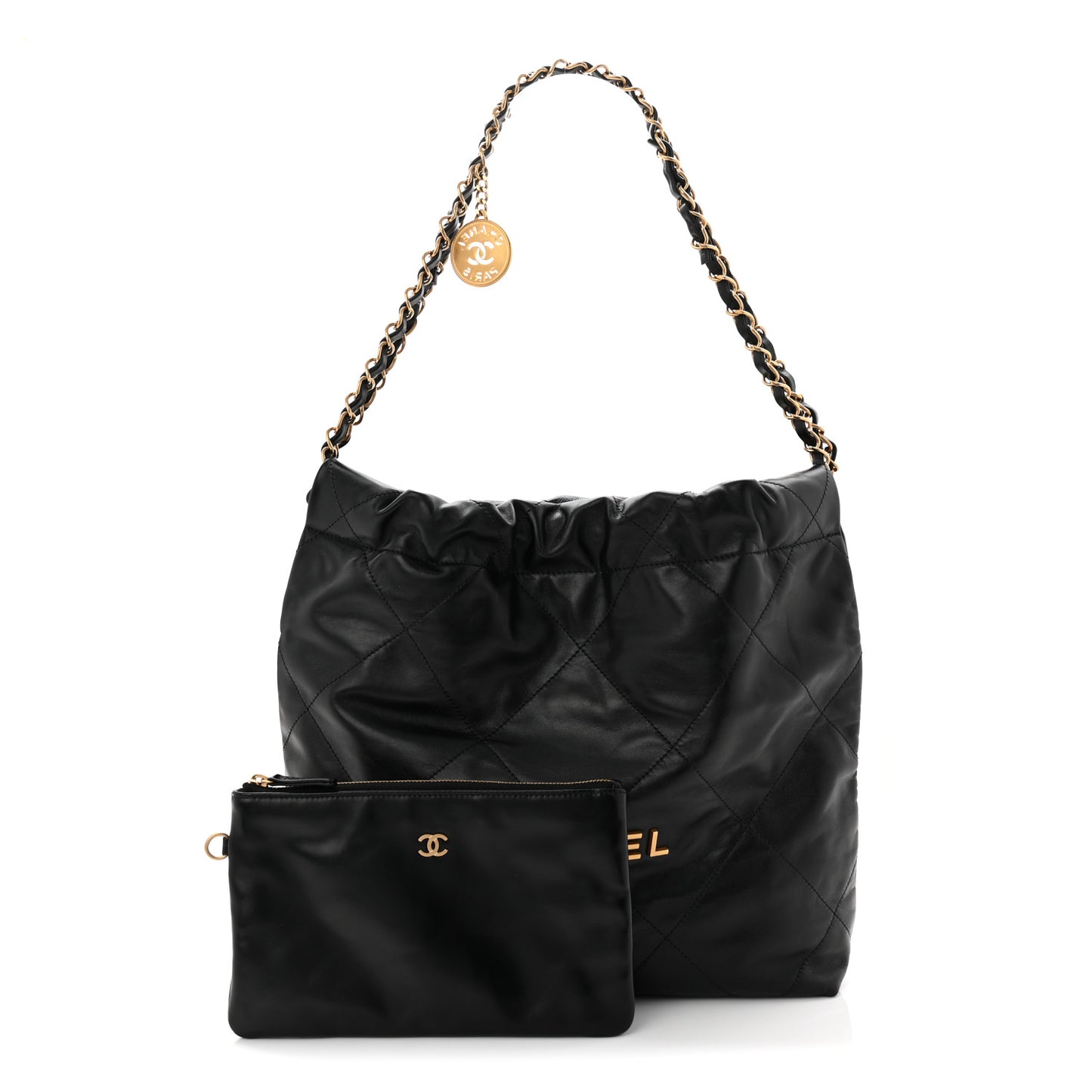 Shiny Calfskin Quilted Small Chanel 22 Black