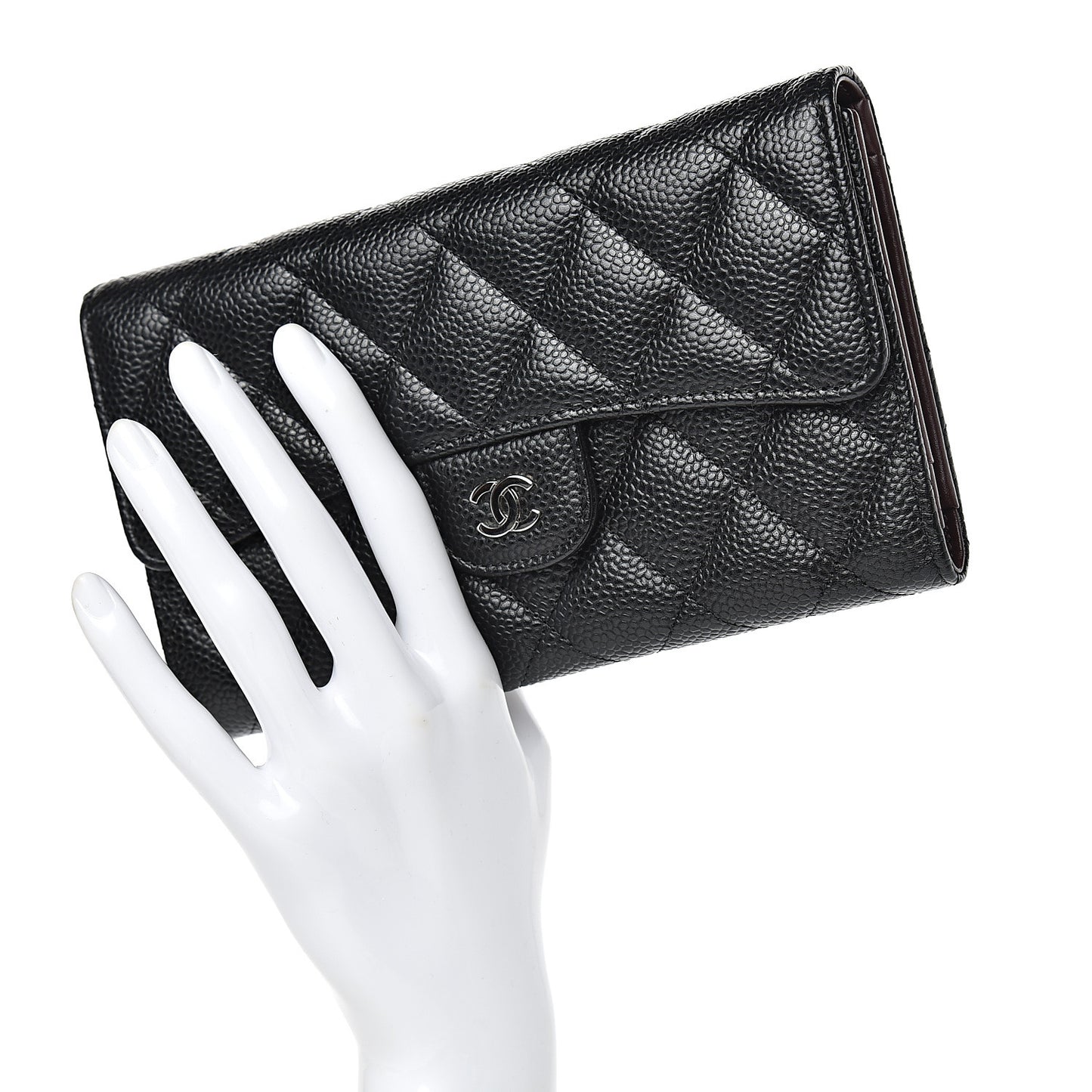 Caviar Quilted Large Flap Wallet Black