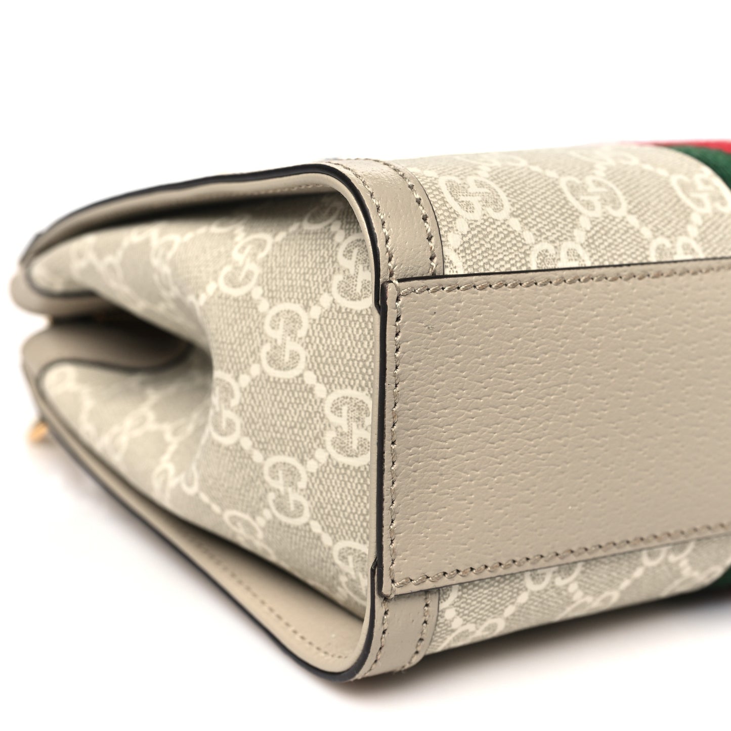 GG Supreme Monogram Textured Dollar Calfskin Web Small Ophidia Tote Bag Beige Mystic White Oatmeal