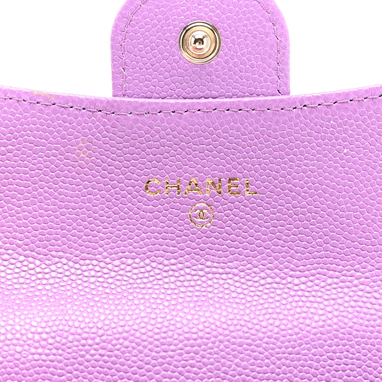 Caviar Quilted Flap Card Holder Wallet Purple