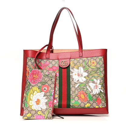 Gucci GG Supreme Monogram Flora Web Large Ophidia Tote Red 1 of 14