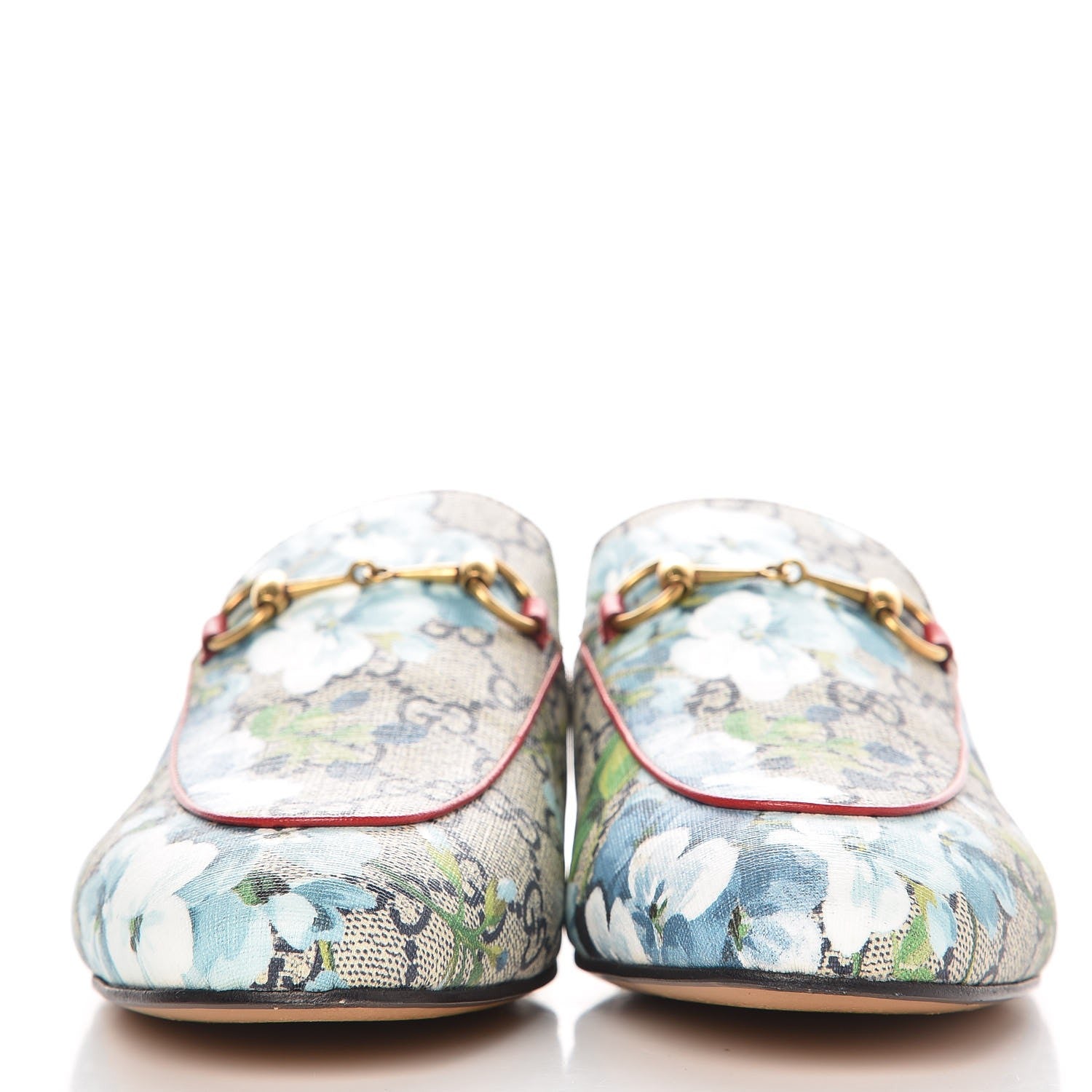 Gucci GG Supreme Monogram Blooms Womens Princetown Slippers 39 Beige Blue Navy Hibiscus Red 3 of 9