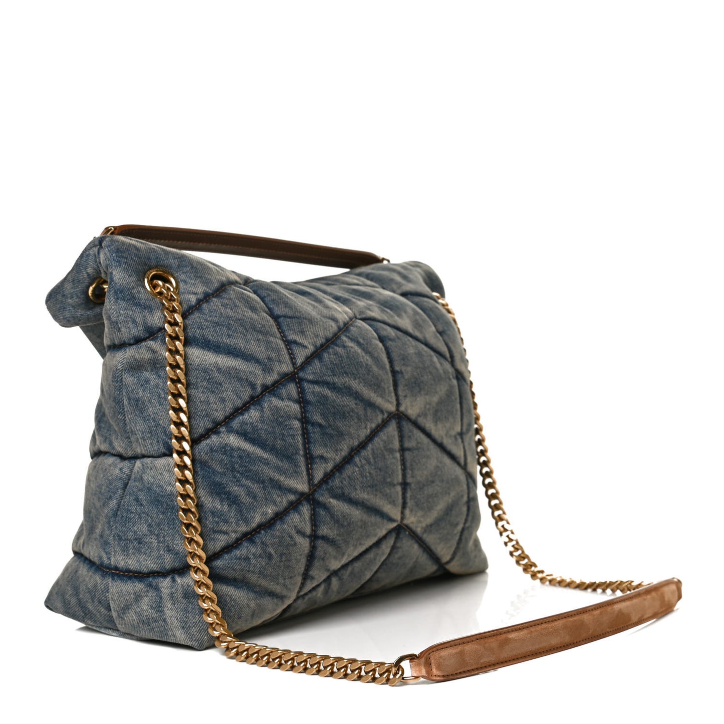 Denim Quilted Medium Loulou Puffer Monogram Chain Satchel Blue Cinnamon