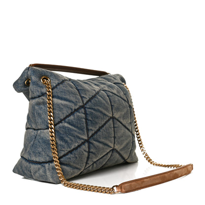 Saint Laurent Denim Quilted Medium Loulou Puffer Monogram Chain Satchel Blue Cinnamon 3 of 13