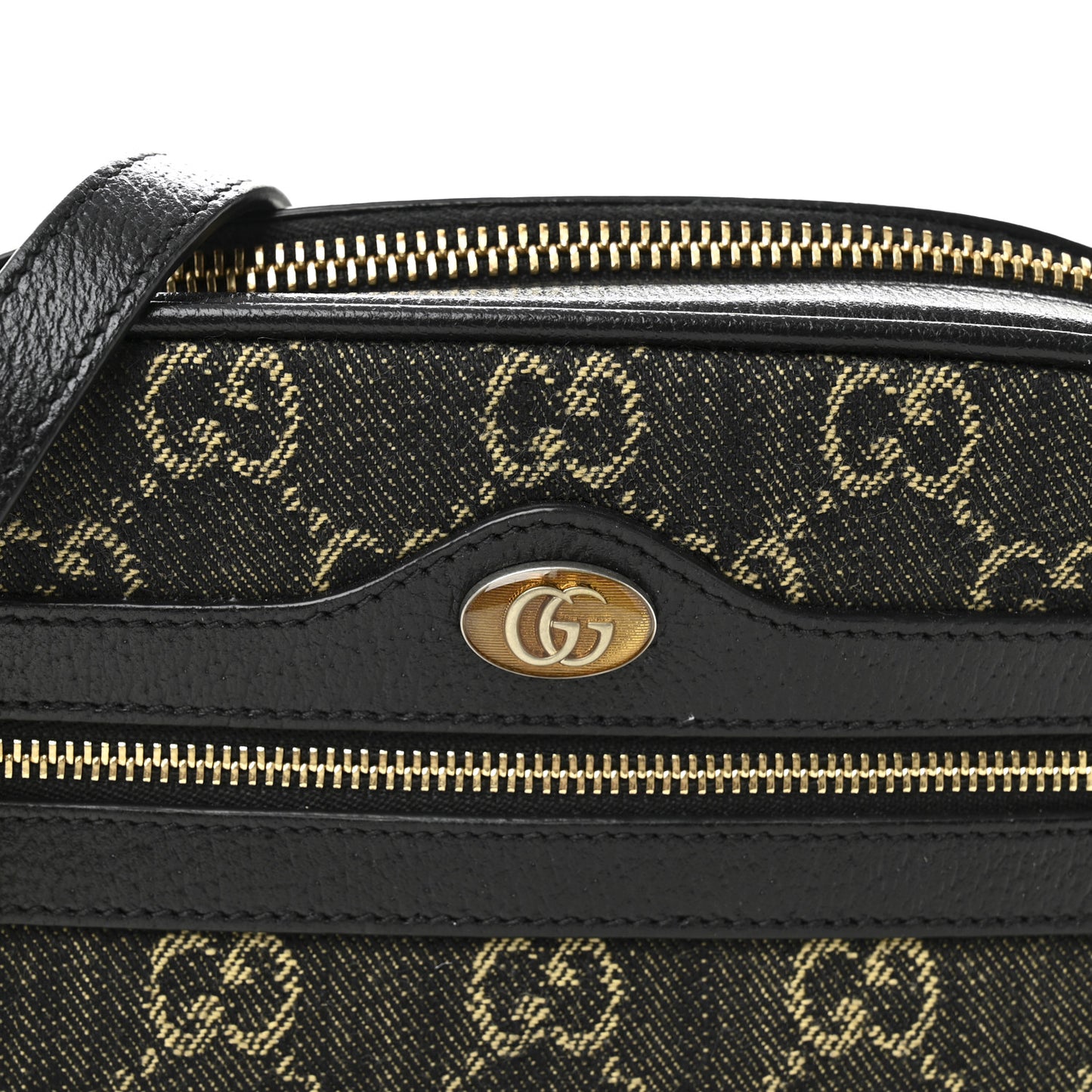 Jacquard Black Denim GG Monogram Textured Dollar Calfskin Mini Ophidia Shoulder Bag Black Ivory