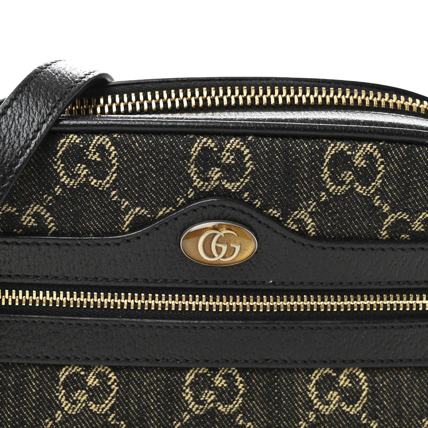 Gucci Jacquard Black Denim GG Monogram Textured Dollar Calfskin Mini Ophidia Shoulder Bag Black Ivory 8 of 13