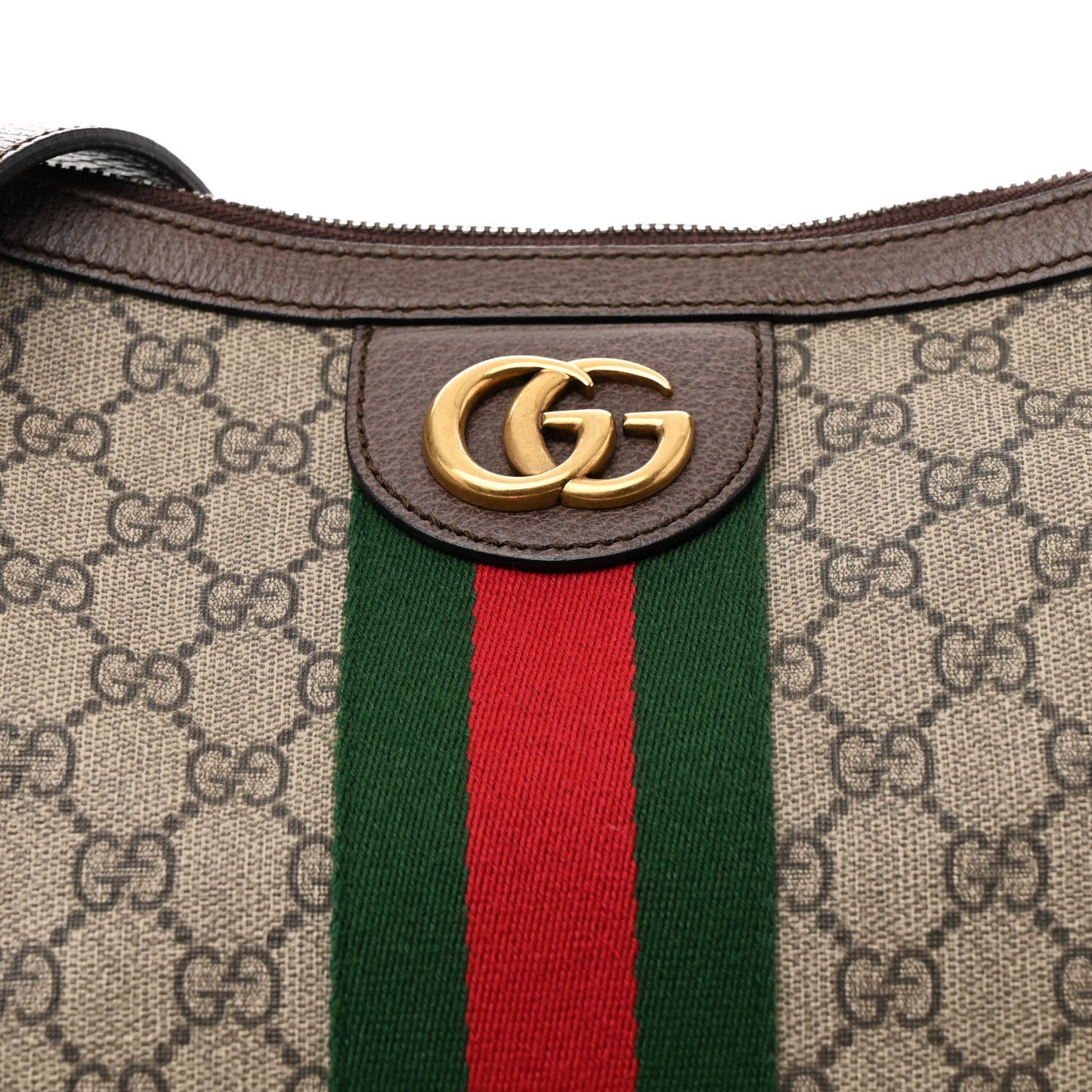 GG Supreme Monogram Web Ophidia Half Moon Hobo Brown