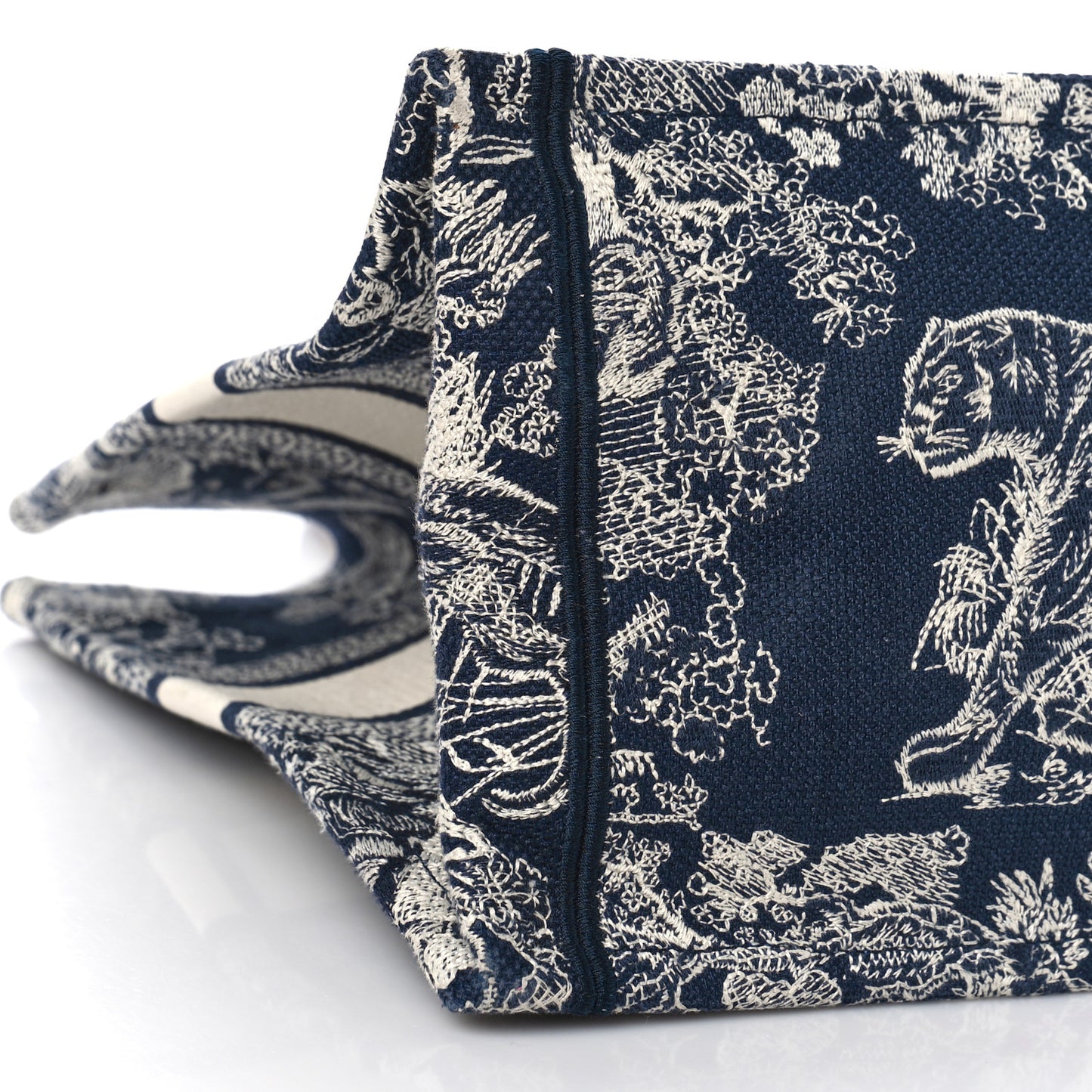Canvas Embroidered Medium Toile De Jouy Reverse Book Tote Blue