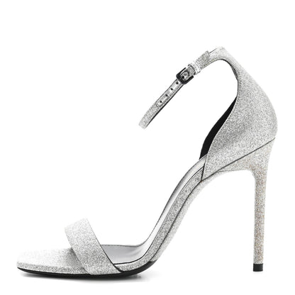 Saint Laurent Glitter Amber 105 Ankle Strap Sandals 37.5 Silver 1 of 13