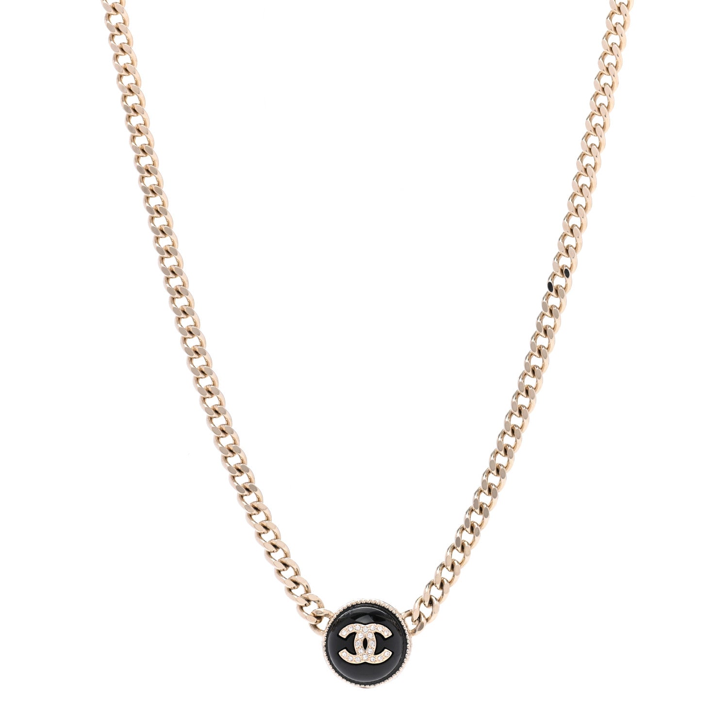 Chanel Crystal Resin CC Chain Link Short Necklace Black Gold 1 of 7