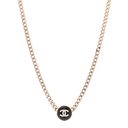 Chanel Crystal Resin CC Chain Link Short Necklace Black Gold 1 of 7