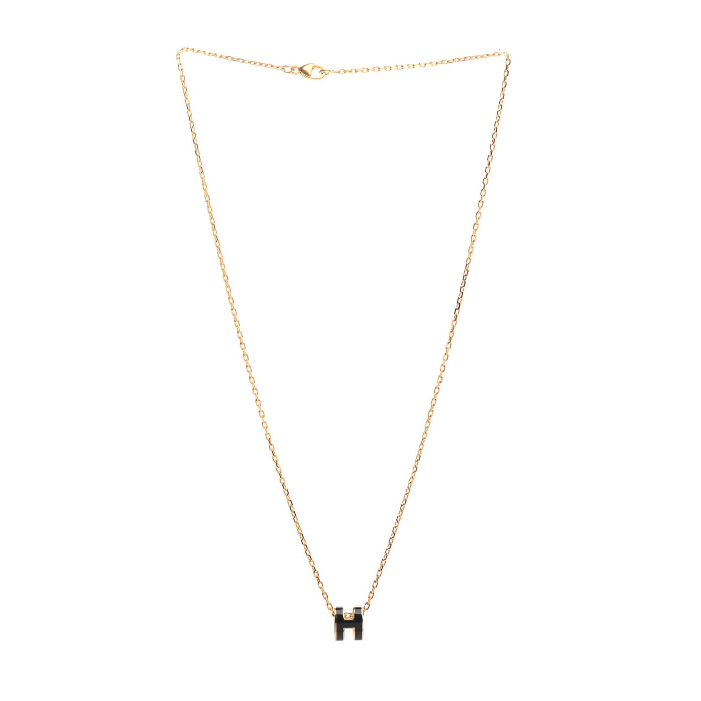 Lacquered Gold Mini Pop H Pendant Necklace Black