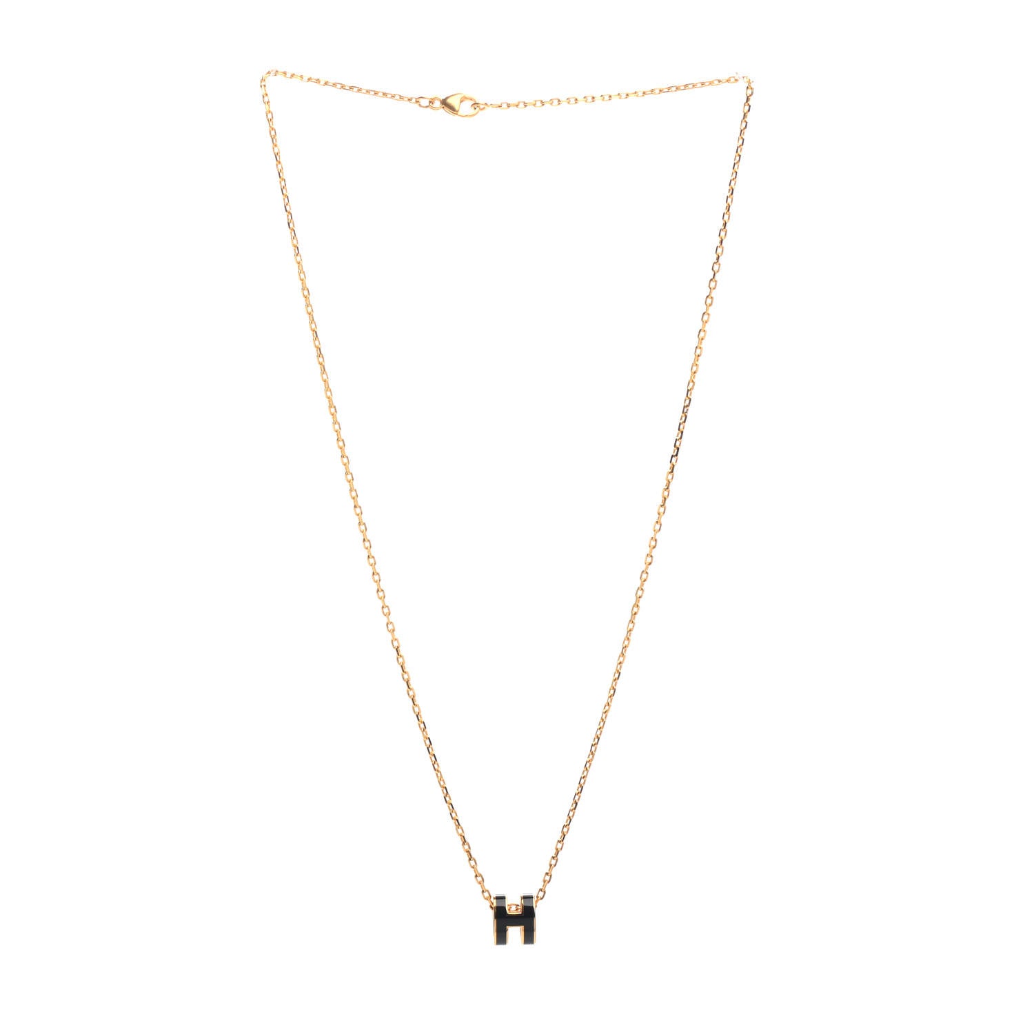 Hermes Lacquered Gold Mini Pop H Pendant Necklace Black 3 of 5