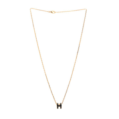 Hermes Lacquered Gold Mini Pop H Pendant Necklace Black 3 of 5