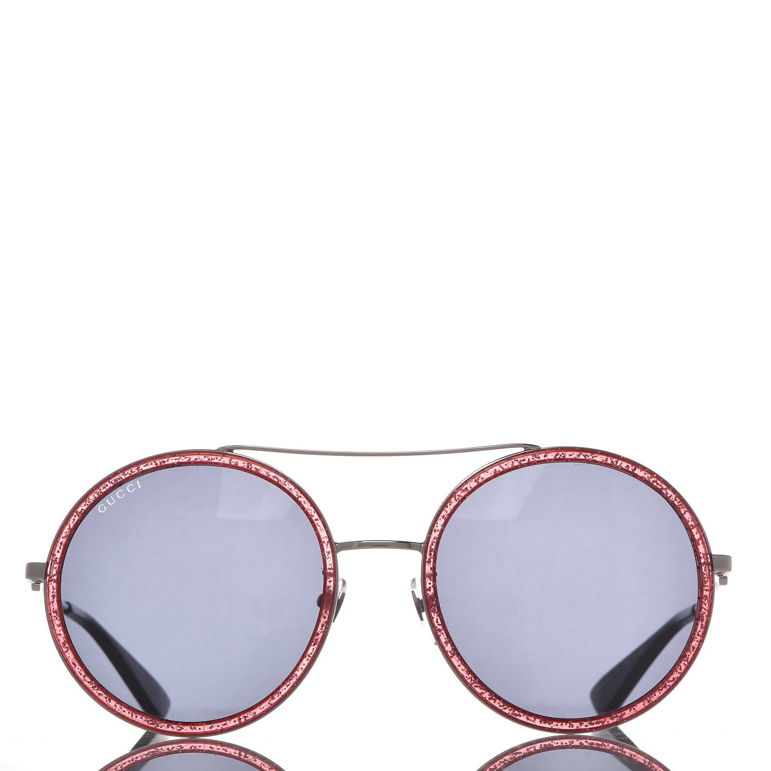 Gucci Metal Round Frame Glitter Sunglasses GG0061S Red 3 of 7