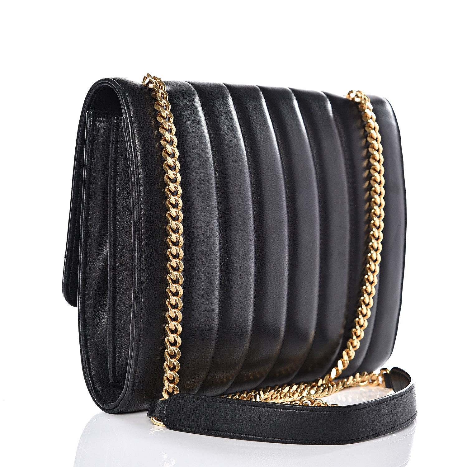 Saint Laurent Lambskin Matelasse Monogram Vicky Chain Wallet Black 2 of 11