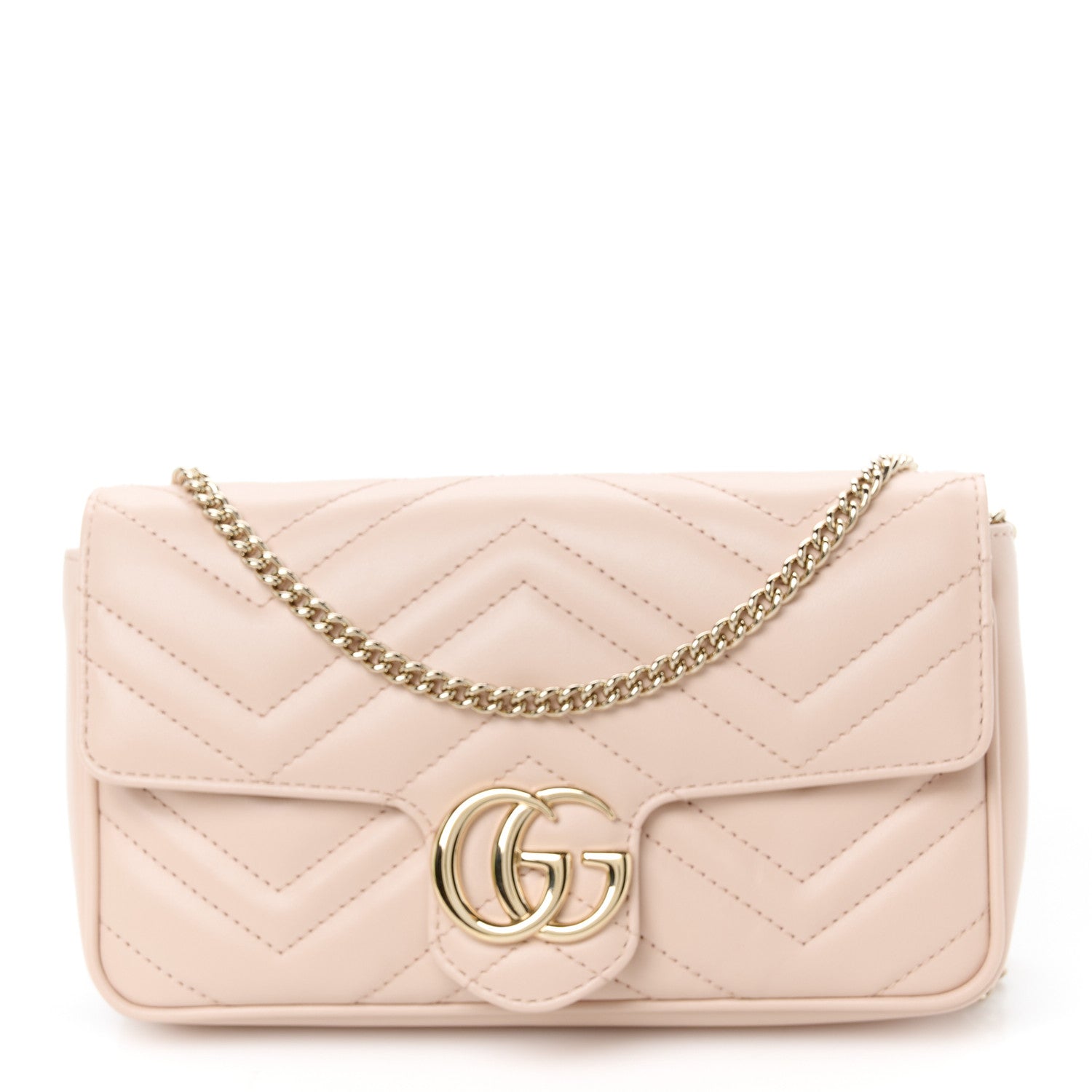 Gucci Calfskin Matelasse Mini GG Marmont Shoulder Bag With Card Holder Pink Beige Taupe 1 of 12