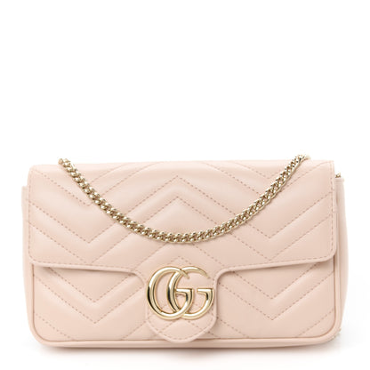 Gucci Calfskin Matelasse Mini GG Marmont Shoulder Bag With Card Holder Pink Beige Taupe 1 of 12