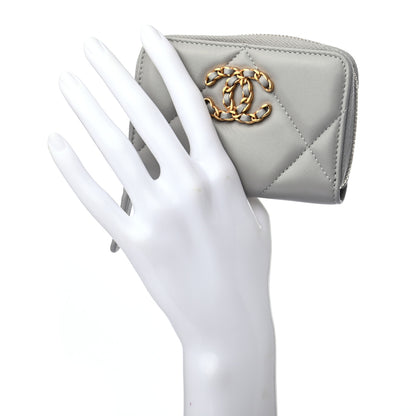 Chanel Lambskin Quilted Chanel 19 Zip Around Coin Purse Wallet Grey 2 of 7