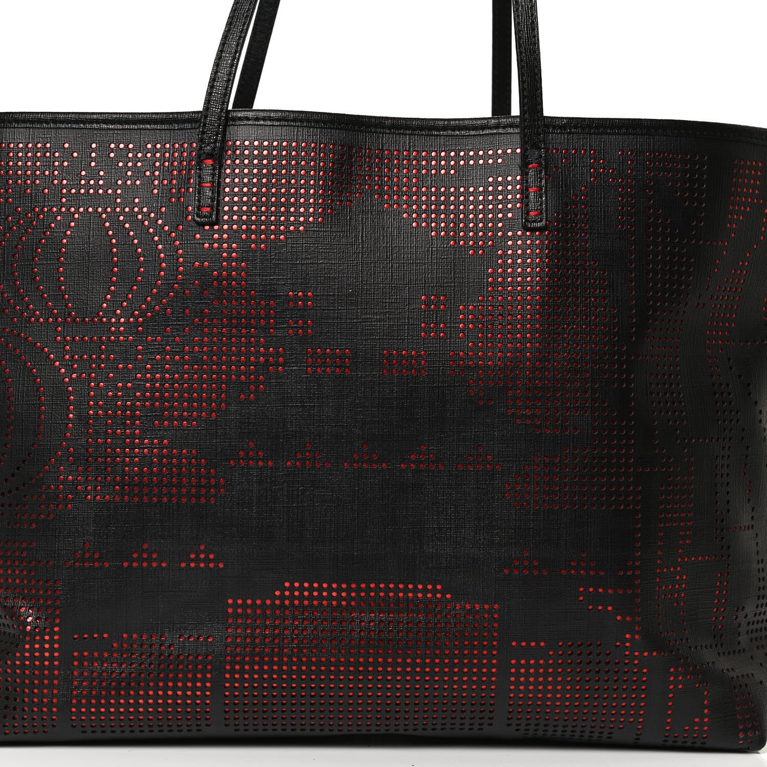 Fendi Zucca Lampo Studded Medium Roll Tote Black Rosso 6 of 10