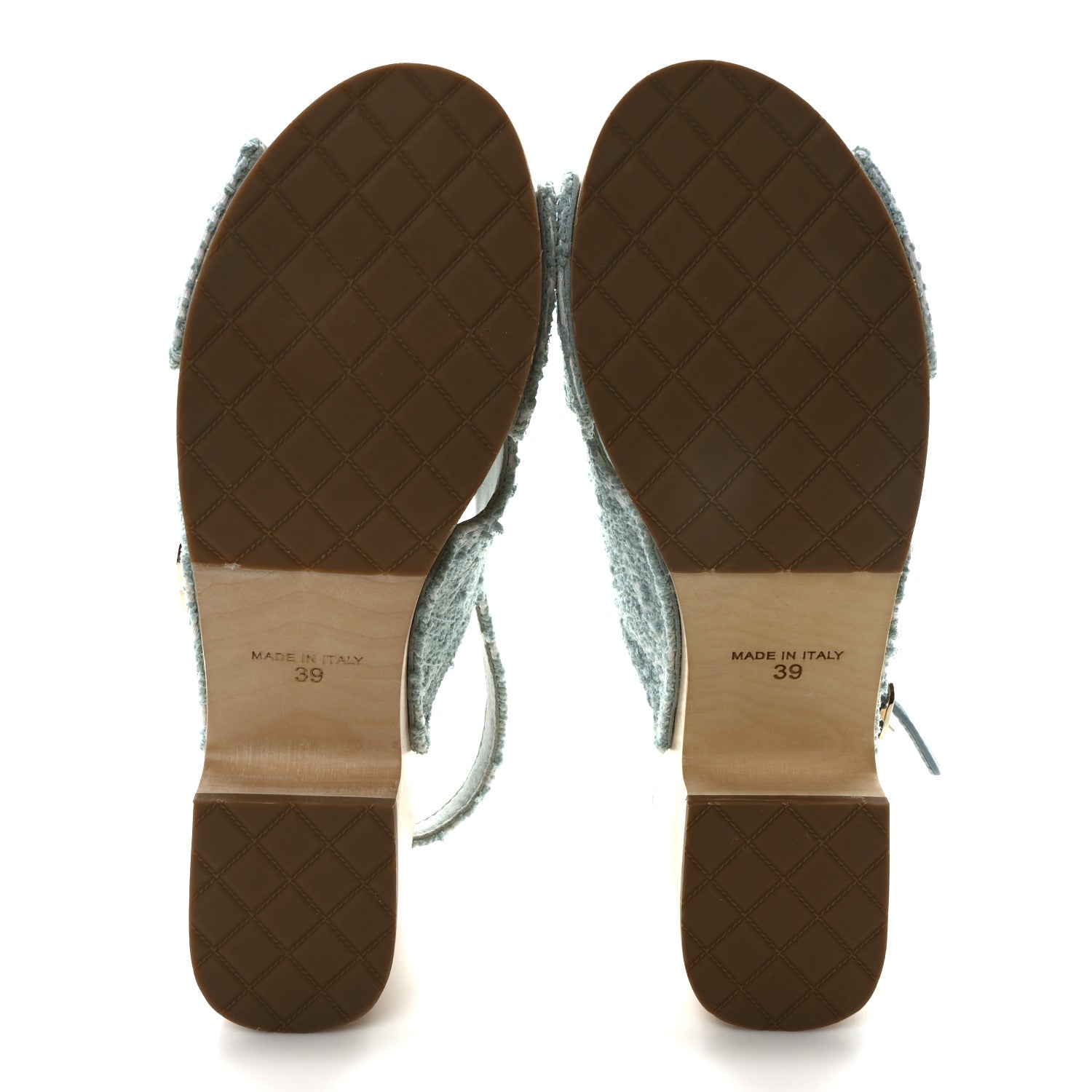 Chanel Jacquard Studded Slingback Clog Sandals 39 Turquoise White 6 of 9