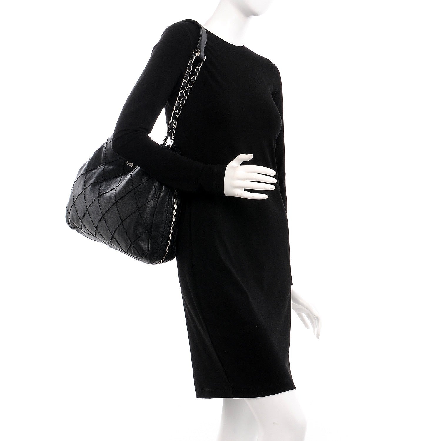 Chanel Lambskin Stitched Expandable Tote Black 2 of 8