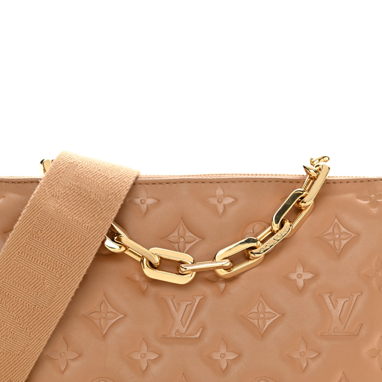 Lambskin Embossed Monogram Coussin PM Camel