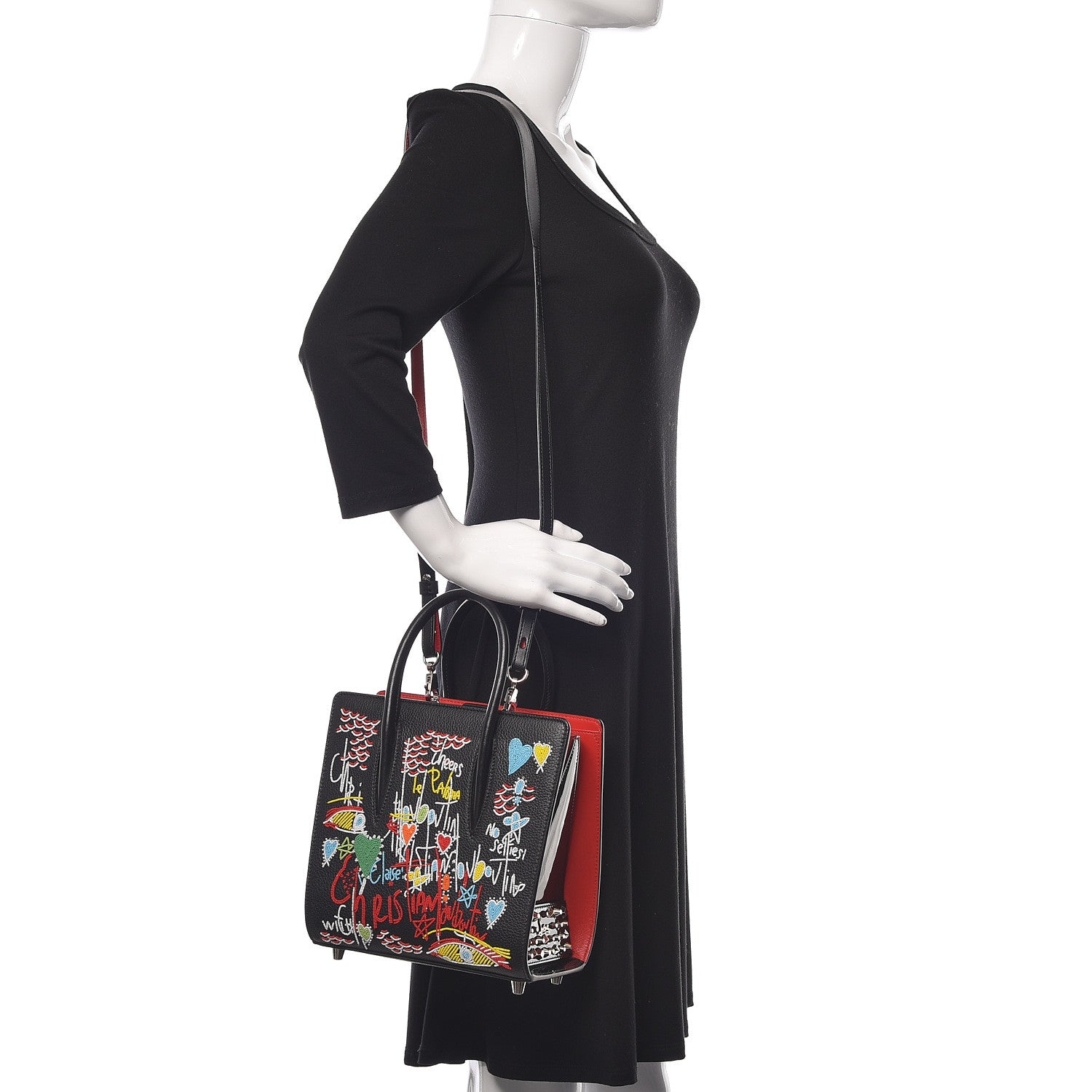 Christian Louboutin Calfskin Beaded Loubitag Small Paloma Black 2 of 10