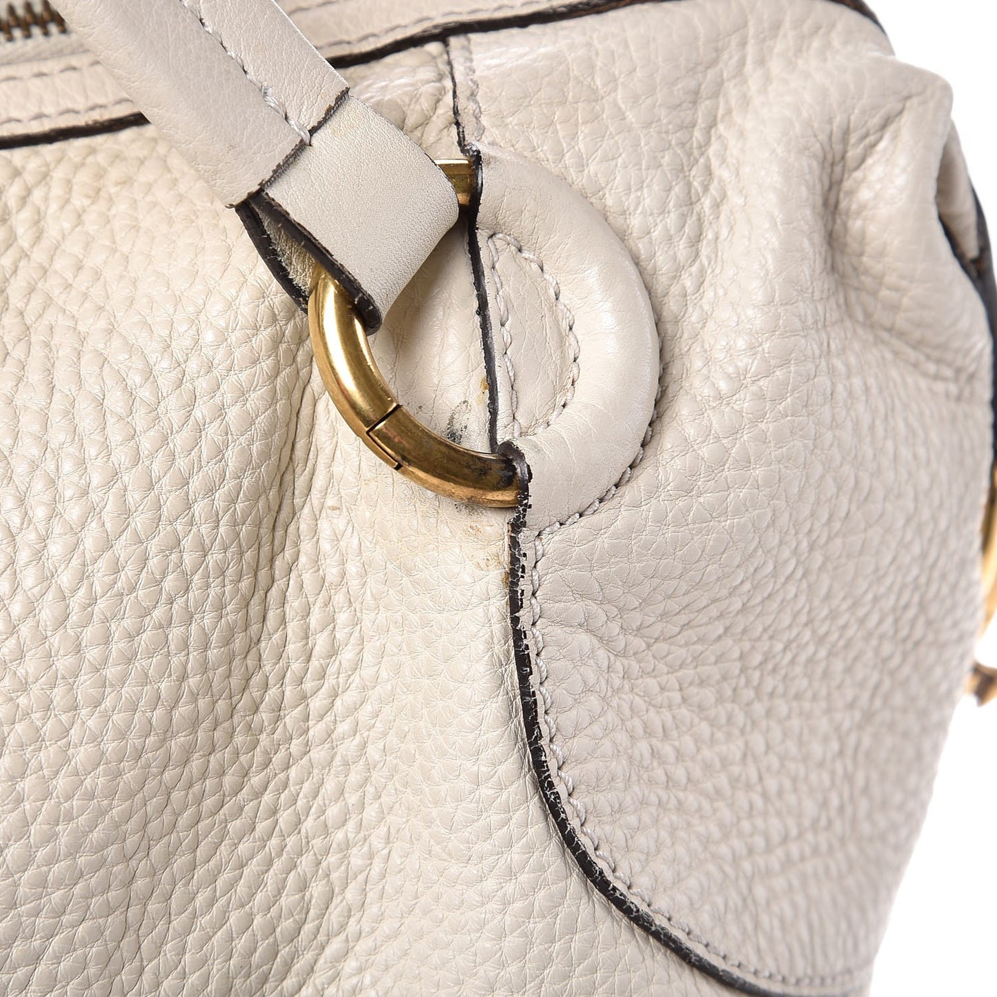 Pebbled Calfskin Twill Medium Top Handle Satchel White