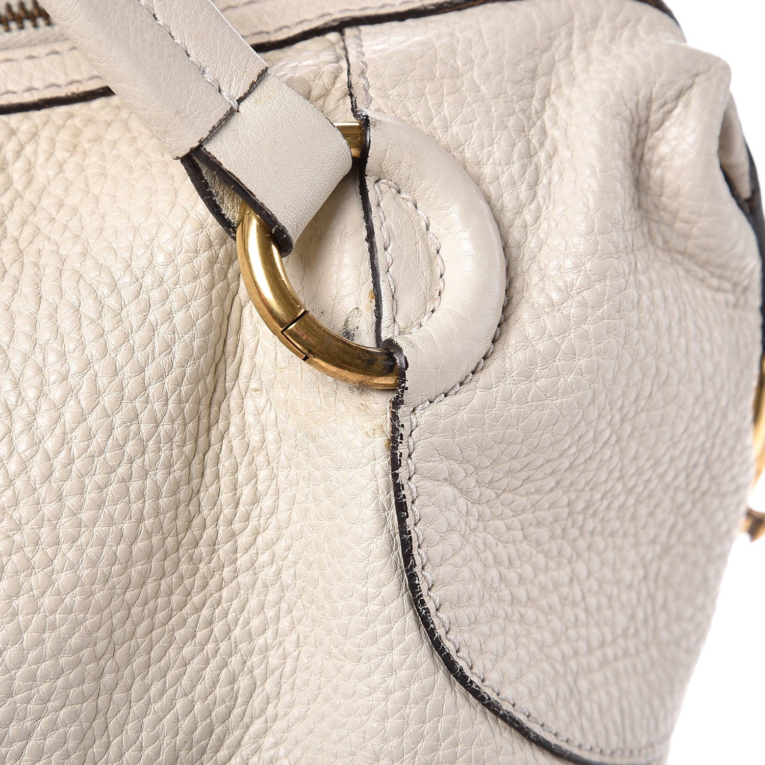 Gucci Pebbled Calfskin Twill Medium Top Handle Satchel White 10 of 19