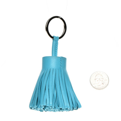 Hermes Lambskin Carmen Tassel Key Holder Bleu Azteque 2 of 7