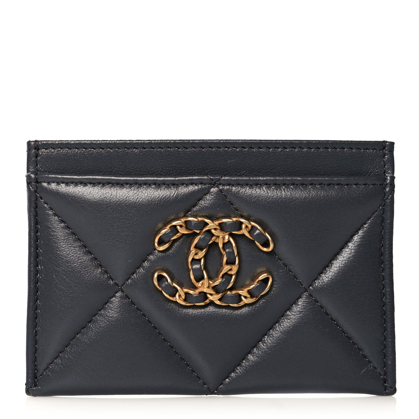 Lambskin Quilted Chanel 19 Card Holder Dark Grey