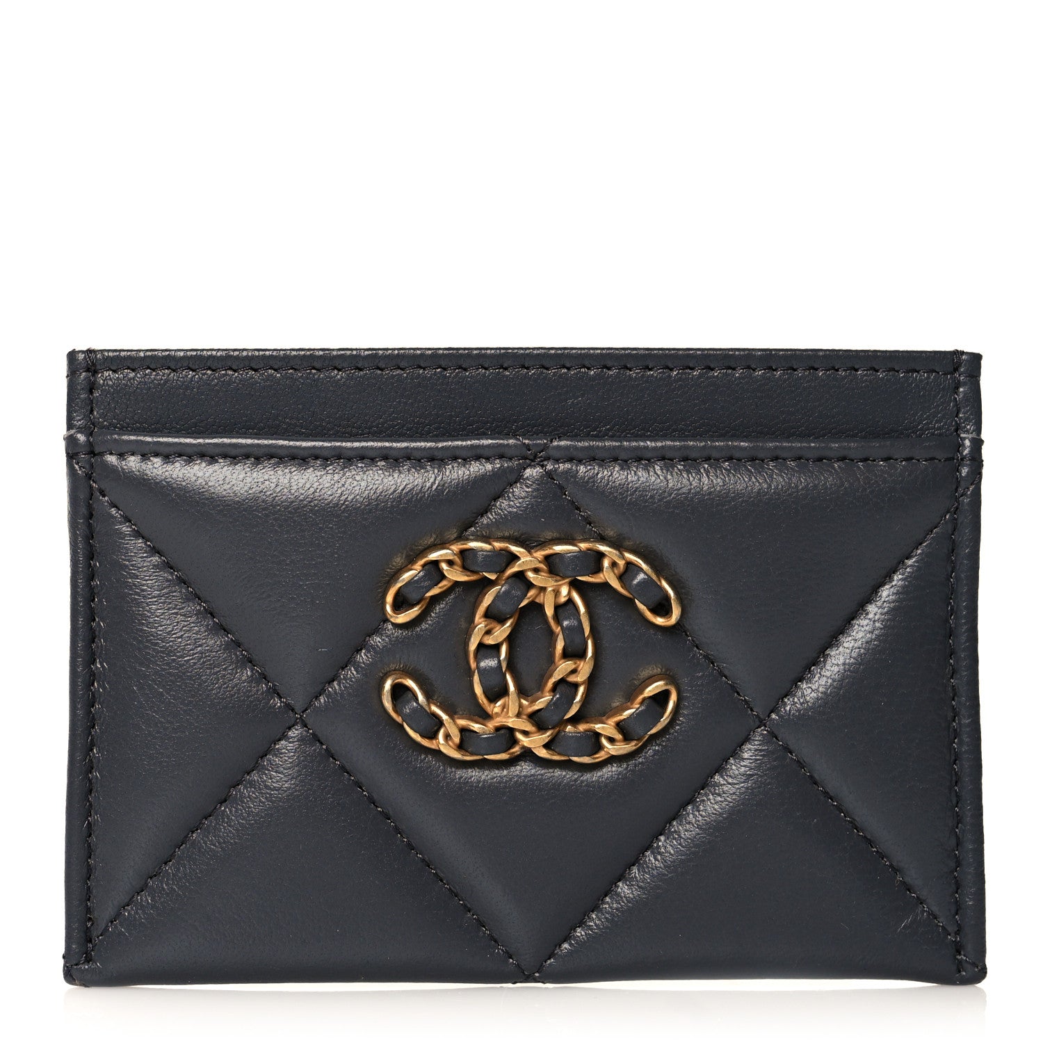 Chanel Lambskin Quilted Chanel 19 Card Holder Dark Grey 1 of 9