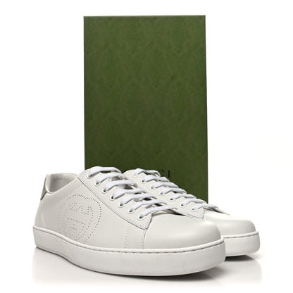 Gucci Calfskin Interlocking G Perforated Mens Ace Sneakers 11 White Grey Sky 9 of 9