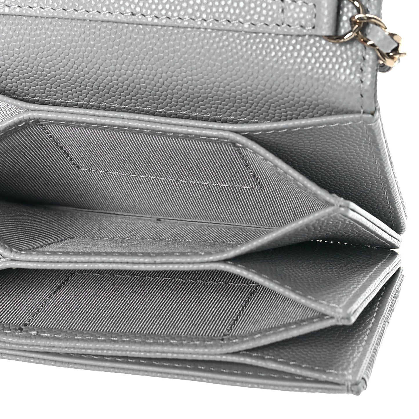 Caviar Quilted Flap Card Holder On Chain Grey