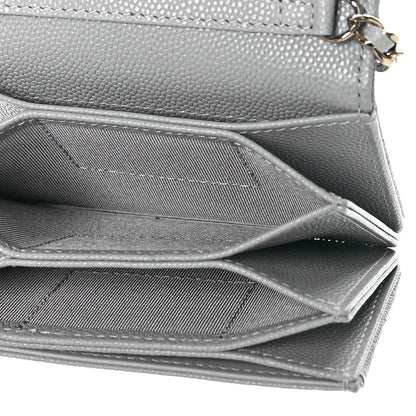 Chanel Caviar Quilted Flap Card Holder On Chain Grey 5 of 9