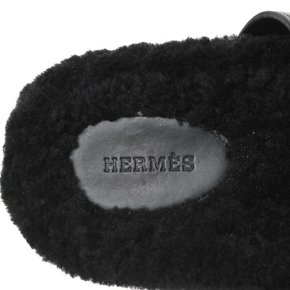 Hermes Calfskin Woolskin Womens Chypre Sandals 40 Black 7 of 11