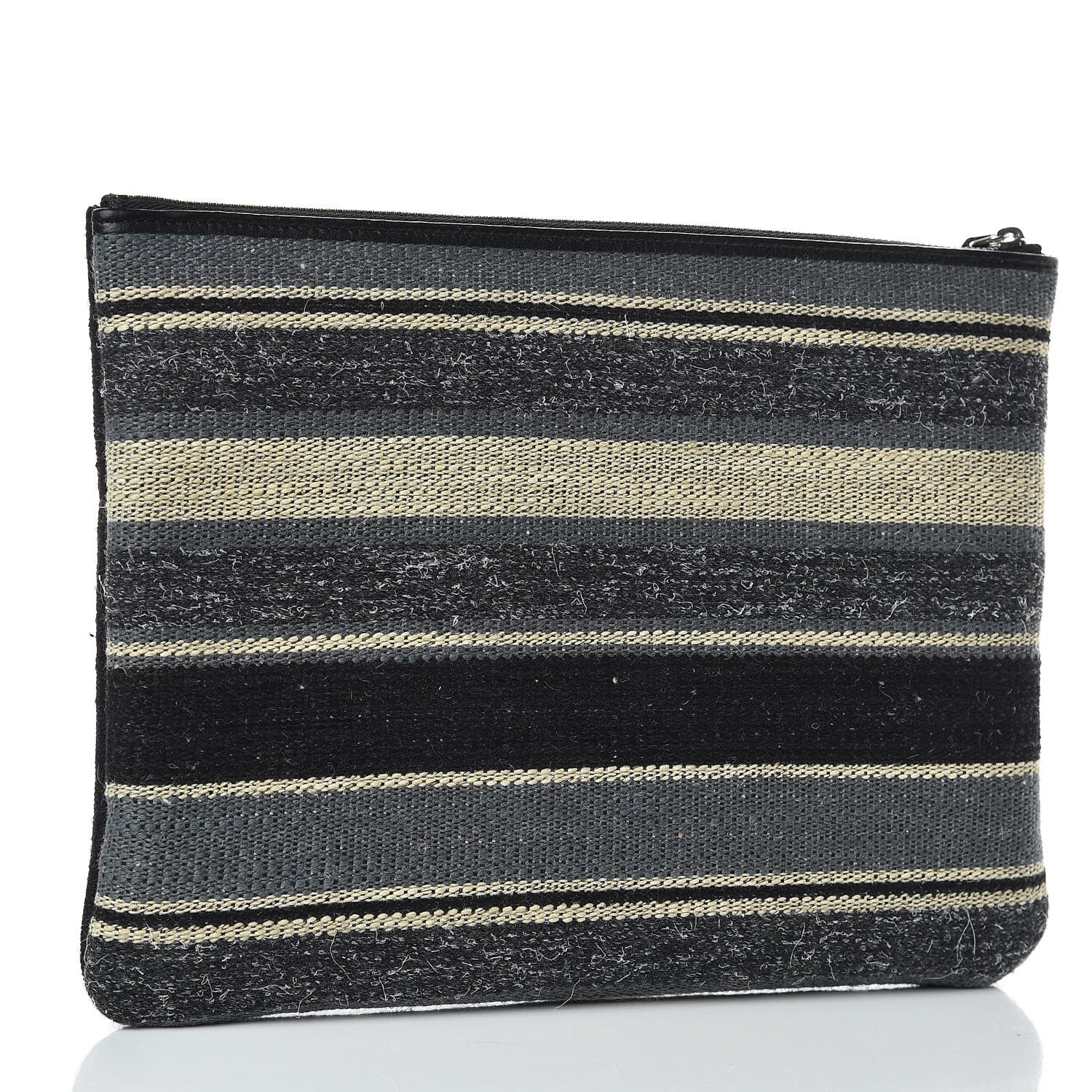Chanel Striped Canvas Deauville Pouch Clutch Black 3 of 8