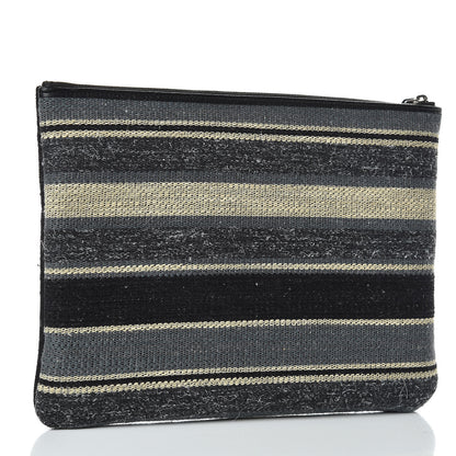 Chanel Striped Canvas Deauville Pouch Clutch Black 3 of 8