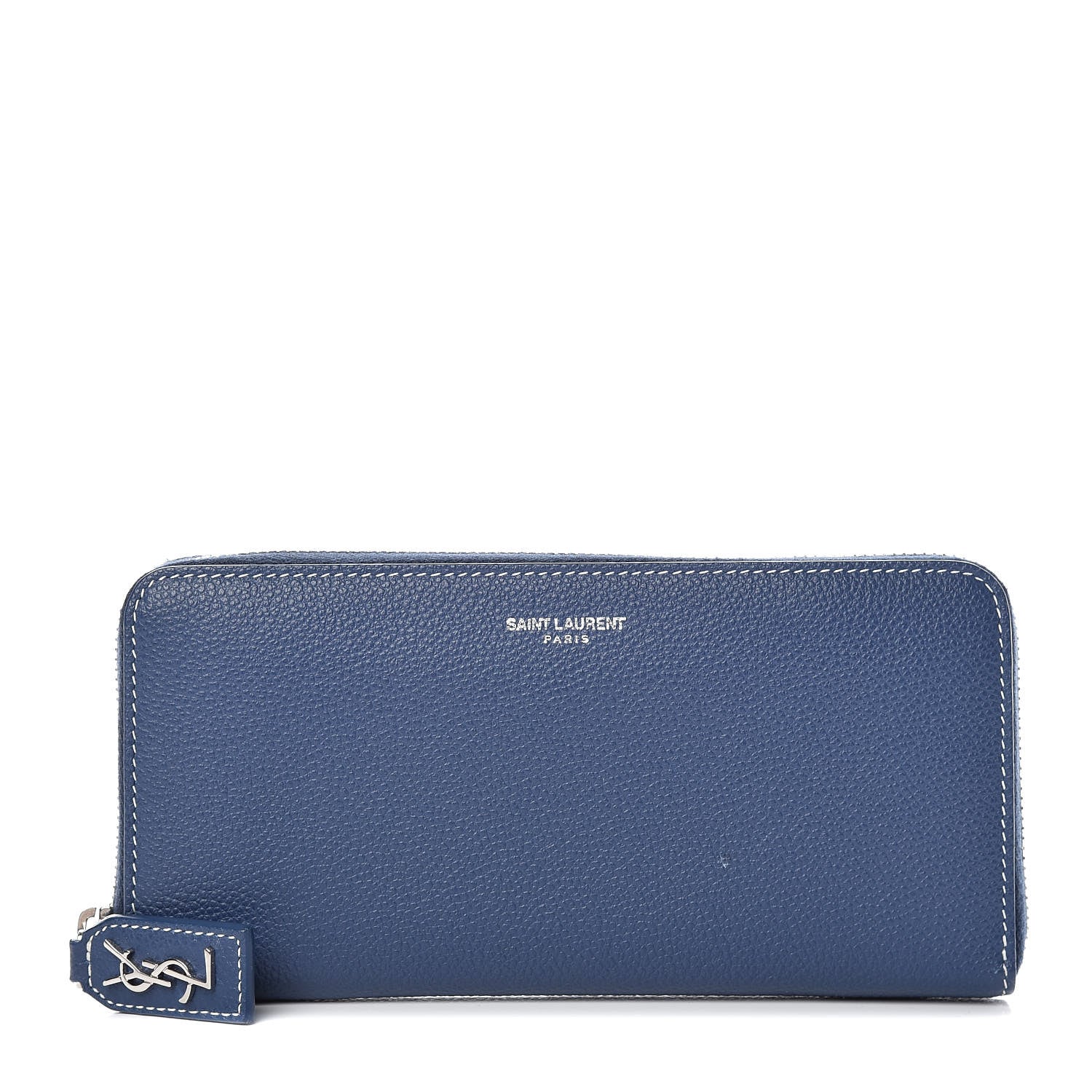 Saint Laurent Grained Calfskin Rive Gauche Zip Around Wallet Denim Blue 1 of 7
