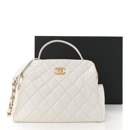 Chanel Aged Calfskin Quilted Double Sided Bowling Bag White 13 of 13